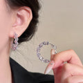 Light Luxury Copper Hoop Earrings With Silver Posts, Zircon Starry Round Geometric Jewelry For Women view 3