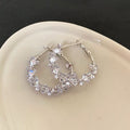 Light Luxury Copper Hoop Earrings With Silver Posts, Zircon Starry Round Geometric Jewelry For Women view 4