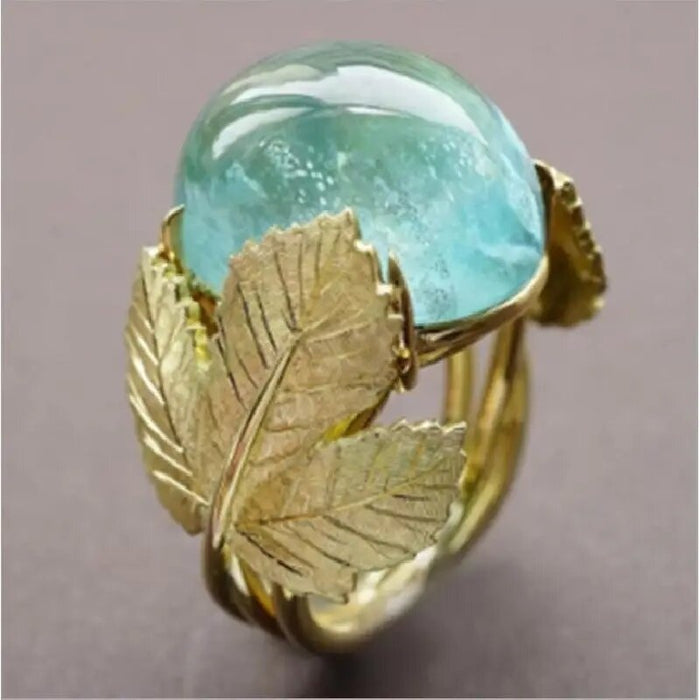 Translucent Ginkgo Leaf Faux Moonstone Ring For Women, New Chinese Style Elegant Accessory