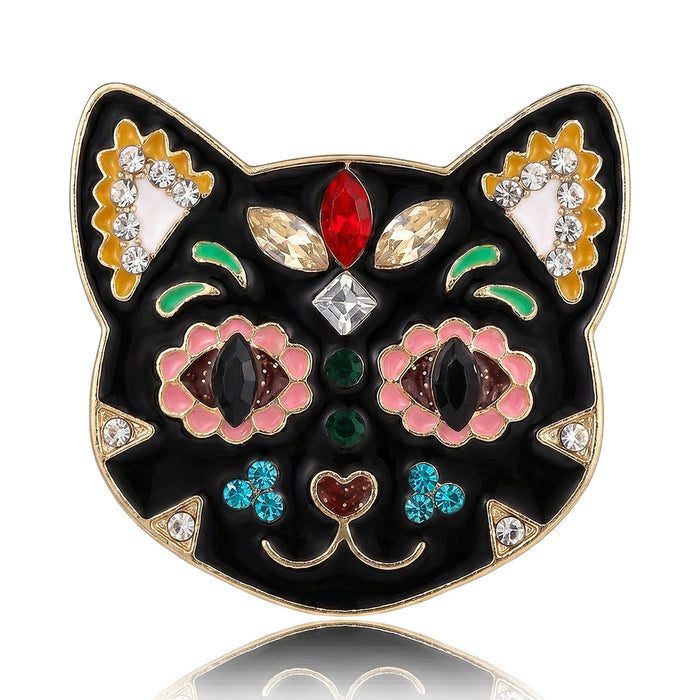 Alloy Enamel Rhinestone Cat Brooch Pin For Women Apparel