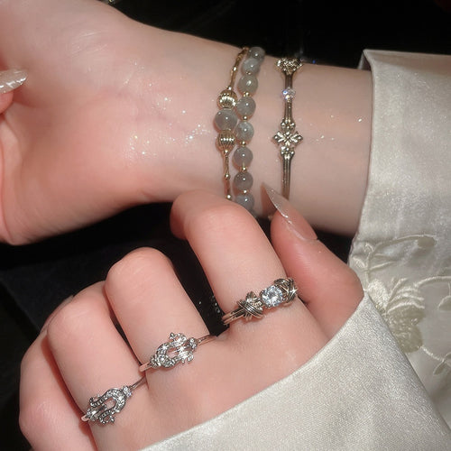 18K Gold Plated Moonstone Beaded Double-Layer Geometric Circle Bangle For Women