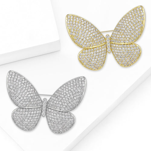 Alloy Micro Paved Zircon Butterfly Brooch Pin For Coats And Suits