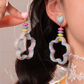 Sweet Style Colorful Resin Flower Heart Hollow Pendant Drop Earrings With Silver Pins view 3