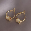 Copper Zircon Twisted Round Pendant Hoop Earrings For Women Vintage Modern Geometric Jewelry view 1