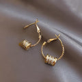 Copper Zircon Twisted Round Pendant Hoop Earrings For Women Vintage Modern Geometric Jewelry view 3