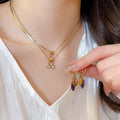 Sparkling Artificial Crystal Tassel Double Layer Necklace And Ear Cuff Jewelry Set Minimalist Luxury view 1