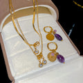 Sparkling Artificial Crystal Tassel Double Layer Necklace And Ear Cuff Jewelry Set Minimalist Luxury view 2