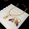 Sparkling Artificial Crystal Tassel Double Layer Necklace And Ear Cuff Jewelry Set Minimalist Luxury view 4