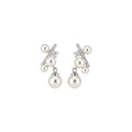 Korean Light Luxury Faux Pearl Zircon Flower Stud Earrings With Silver Pins For Women view 5