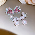 Korean Light Luxury Faux Pearl Zircon Flower Stud Earrings With Silver Pins For Women view 4