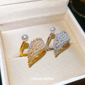 Light Luxury Copper Angel Wing Open Ring With Sparkling Zircon, Elegant Adjustable Jewelry For Women view 1