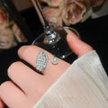 Light Luxury Copper Angel Wing Open Ring With Sparkling Zircon, Elegant Adjustable Jewelry For Women view 4