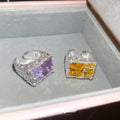 2026 New Copper Zircon Square Pleated Open Ring Minimalist Light Luxury Geometric Finger Jewelry view 2