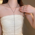 Old Money Faux Pearl Crystal Beaded Y Necklace With Geometric Tassel Pendant view 1