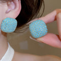 Copper Square Zircon Stud Earrings With Silver Pins, Luxury Geometric Fashion Jewelry view 1