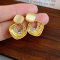 2026 New Cat Eye Stone And Zircon Rhombus Stud Earrings With Silver Pins Light Luxury Elegant Style view 1