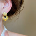 2026 New Cat Eye Stone And Zircon Rhombus Stud Earrings With Silver Pins Light Luxury Elegant Style view 4