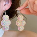 Vintage Enamel Printed Round Tassel Iron Drop Earrings With Geometric Ear Hook Design view 3