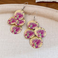 Vintage Enamel Printed Round Tassel Iron Drop Earrings With Geometric Ear Hook Design view 4