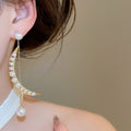 Fashion OL Faux Pearl Moon Tassel Geometric Drop Earrings For Women view 3