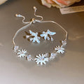 Sweet Flower Zircon Enamel Copper Bracelet And Stud Earrings Jewelry Set For Women view 3
