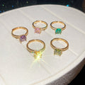 18K Gold Plated Copper Square Zircon Open Bangle Ring For Women Modern Minimalist Jewelry view 3