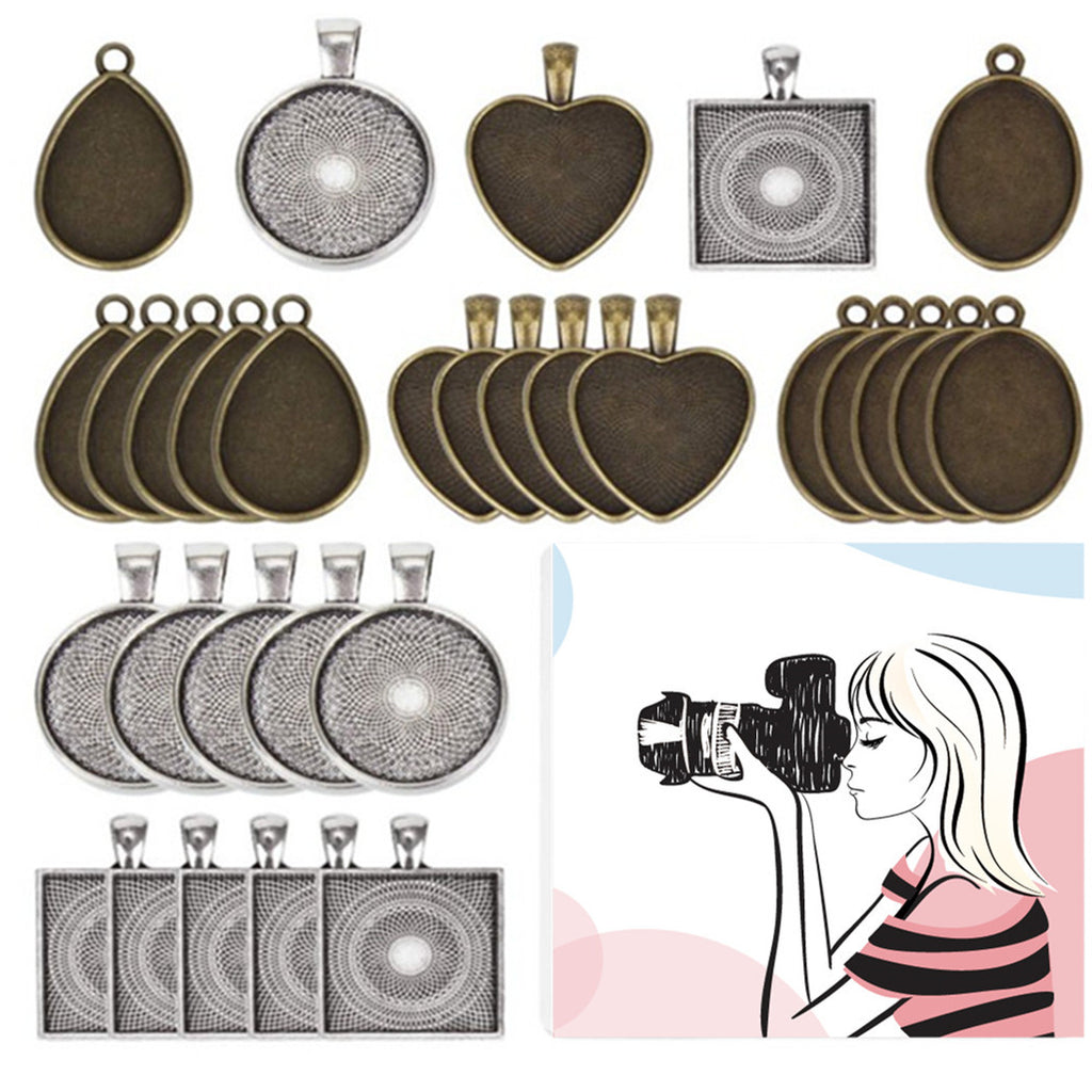 DIY Pendant Tray and Glass Cabochon Set for Jewelry Making