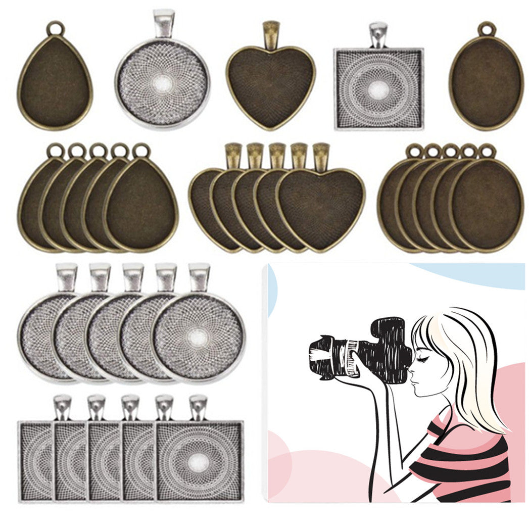 DIY Pendant Tray and Glass Cabochon Set for Jewelry Making