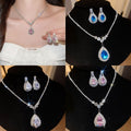 Light Luxury Copper Teardrop Rhinestone Necklace Earrings Jewelry Set For Women view 1