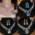 Light Luxury Copper Zircon Teardrop Lace Necklace And Stud Earrings Jewelry Set For Women view 1