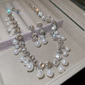 French Vintage Faux Pearl Rhinestone Beaded Necklace Earrings Jewelry Set For Banquet view 3