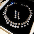 French Vintage Faux Pearl Rhinestone Beaded Necklace Earrings Jewelry Set For Banquet view 1