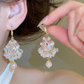Sparkling Zircon Flower Pearl Teardrop Glass Earrings Light Luxury Princess Ethnic Ear Hooks view 1