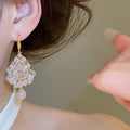 Sparkling Zircon Flower Pearl Teardrop Glass Earrings Light Luxury Princess Ethnic Ear Hooks view 3