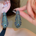 Vintage Copper Rhinestone Oval Leaf Feather Stud Earrings For Women, European Statement Style view 1
