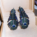 Vintage Copper Rhinestone Oval Leaf Feather Stud Earrings For Women, European Statement Style view 2