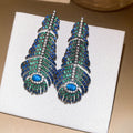 Vintage Copper Rhinestone Oval Leaf Feather Stud Earrings For Women, European Statement Style view 4