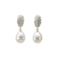 French Vintage Crumpled Flower Faux Pearl Stud Earrings With Silver Pins For Women view 5