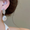 French Vintage Crumpled Flower Faux Pearl Stud Earrings With Silver Pins For Women view 4