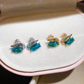 Korean Light Luxury Copper Swan Stud Earrings With Sparkling Zircon And Silver Pins view 3