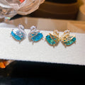 Korean Light Luxury Copper Swan Stud Earrings With Sparkling Zircon And Silver Pins view 1