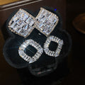 Light Luxury Copper Zircon Rhombus Stud Earrings For Women With Silver Pins view 3