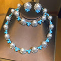 Vintage Princess Faux Pearl Rhinestone Jewelry Set With Stud Earrings Bracelet And Necklace view 1