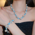 Vintage Princess Faux Pearl Rhinestone Jewelry Set With Stud Earrings Bracelet And Necklace view 4