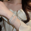 French Vintage Zircon Triple Layer Faux Pearl Beaded Bracelet Light Luxury Geometric Round Jewelry view 4