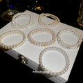 French Vintage Zircon Triple Layer Faux Pearl Beaded Bracelet Light Luxury Geometric Round Jewelry view 3