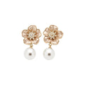 Light Luxury Floral Zircon Enamel Flower Faux Pearl Stud Earrings For Women Office Chic view 5