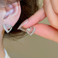 Light Luxury Copper Heart Zircon Stud Earrings With Silver Pins For Women view 3