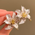 French 3D Iris Flower Alloy Stud Earrings Light Luxury Geometric Floral Metal Jewelry view 1