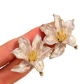 French 3D Iris Flower Alloy Stud Earrings Light Luxury Geometric Floral Metal Jewelry view 5